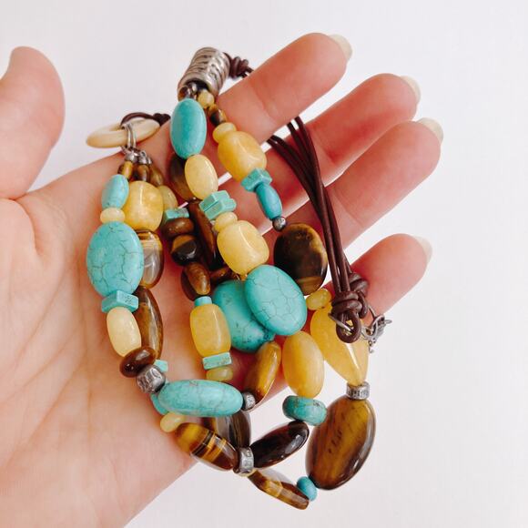 Silpada N1858 Turquoise Tiger Eye Leather Necklace, Southwest Sterling Silver - Picture 7 of 11